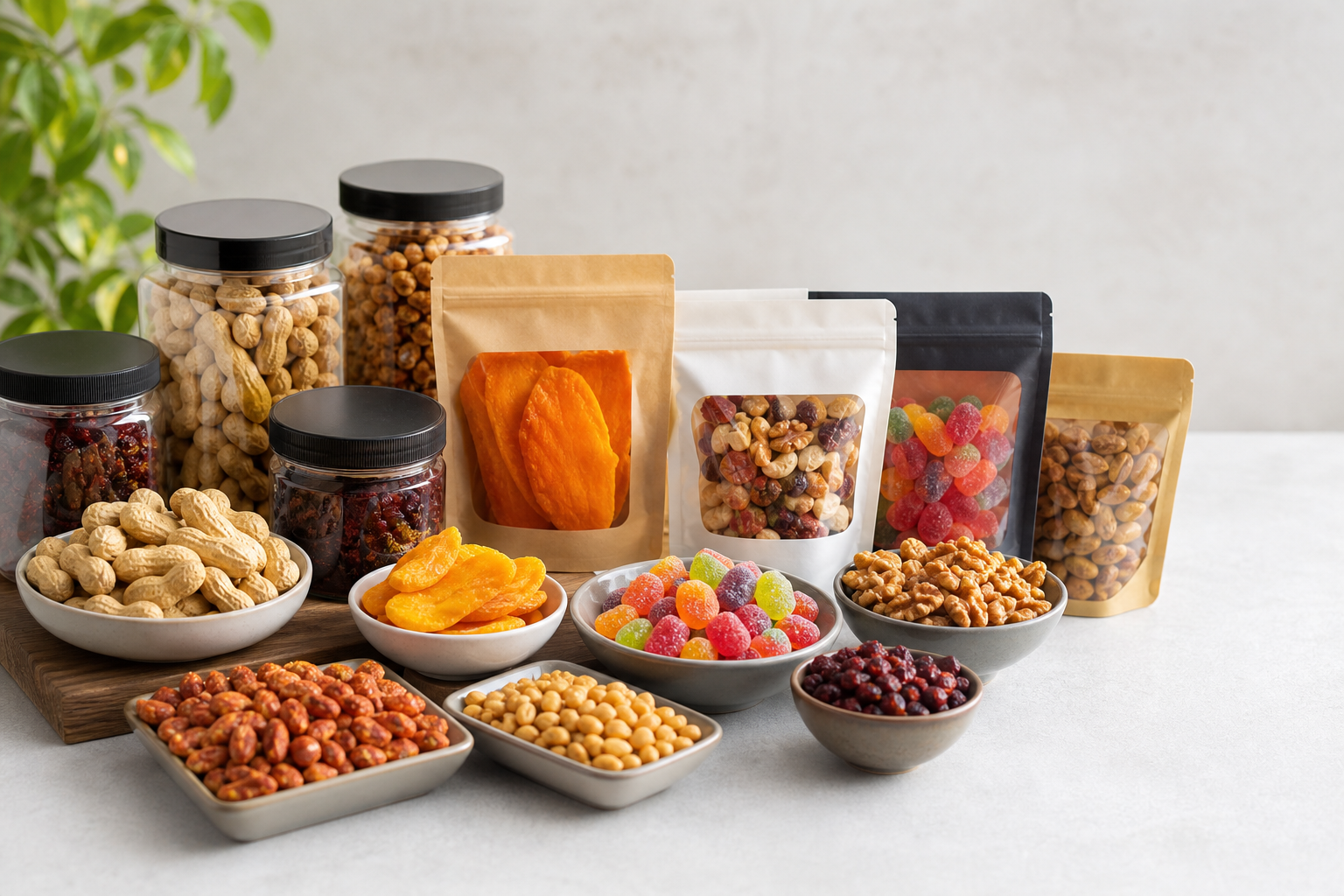 Dried Fruit and Nuts in Package and Bulk at Store